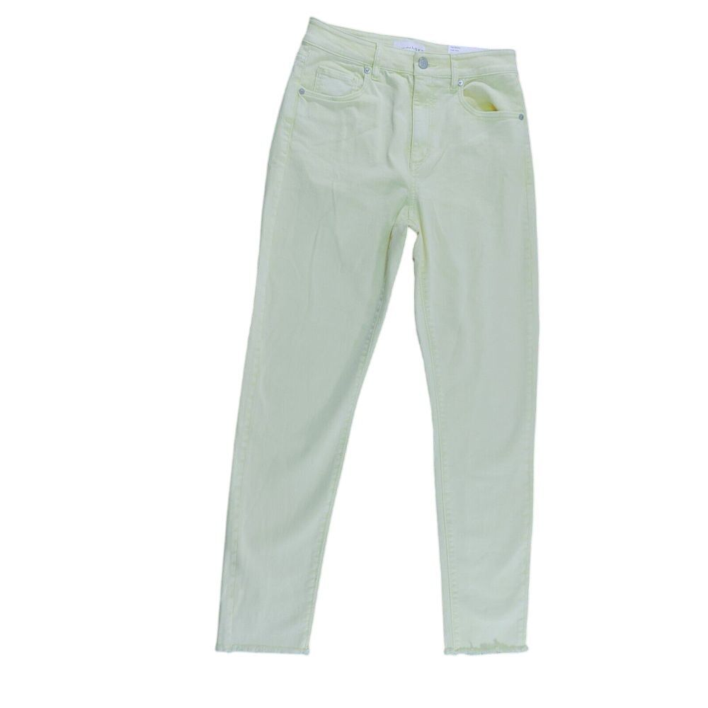 Loft High-Waisted Pastel Yellow Straight Leg Jeans with Raw Hem Detail Size 26/2